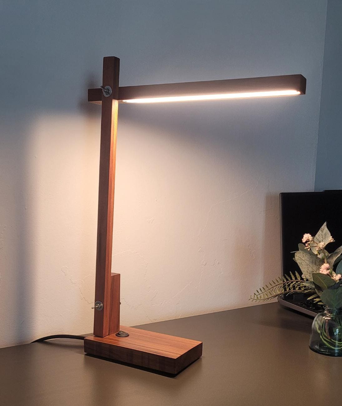 Minimalist walnut wood LED desk lamp