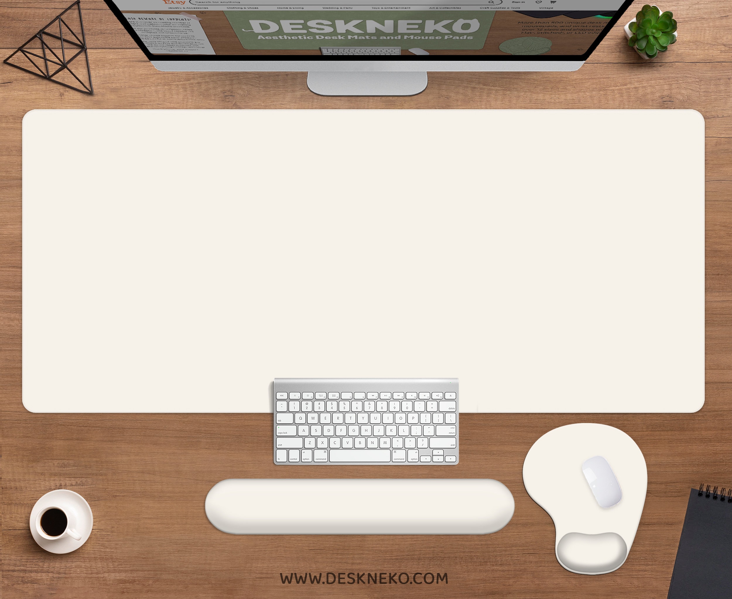 Neutral beige minimalist desk mat mouse pad