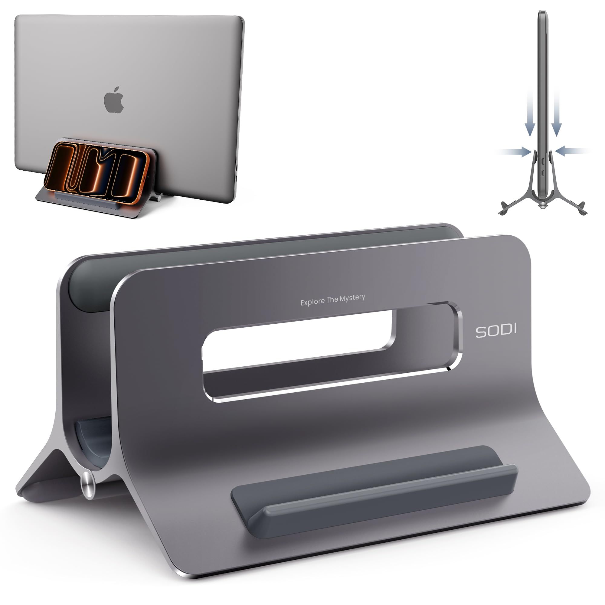 Aluminum vertical laptop stand minimalist gray
